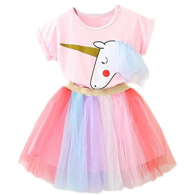 Kids Baby Colorful Dress Halloween Carnival Party Costumes Sweet Girls School Casual Dress Rainbow Princess Girls 2 3 4 5 6 Year