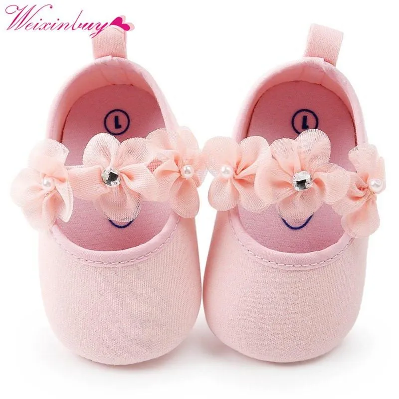 Newborn Baby Girl Shoes Spring Autumn Flowers Diamond Gauze Cotton Soft Baby Shoes Princess Fashion Baby Shoes