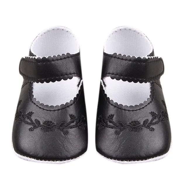 Newborn Baby Soft Bottom Non-slip Shoes Girls Summer Spring PU Embroidered Princess Cute Shoes Kids Toddler First Walker Shoes