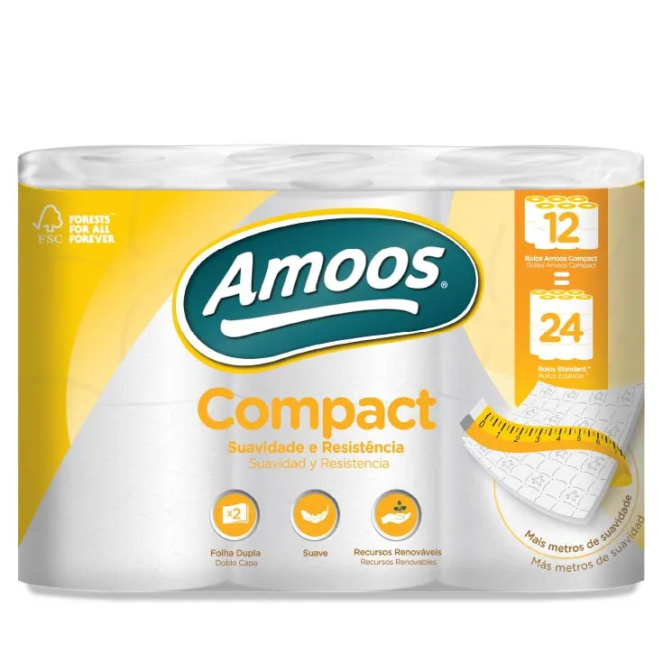 Papel higienico compacto 12=24 Amoos 2c 12rollos