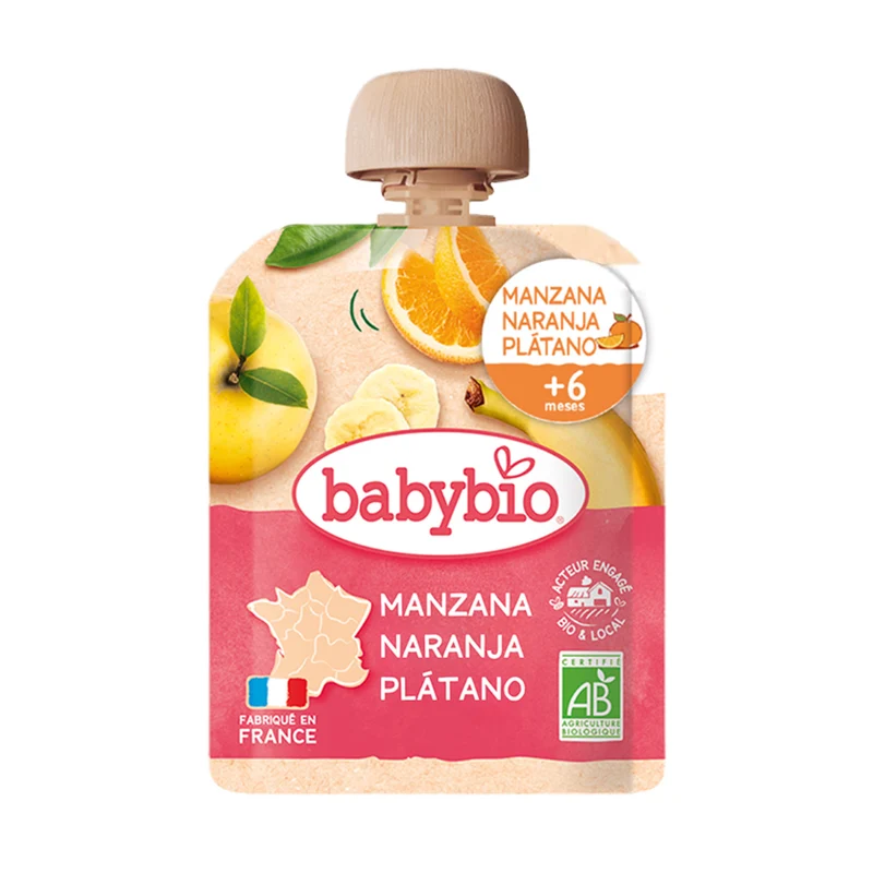 Pouch de Manzana, Naranja y Plátano (a partir de los 6 meses) BabyBio 90g