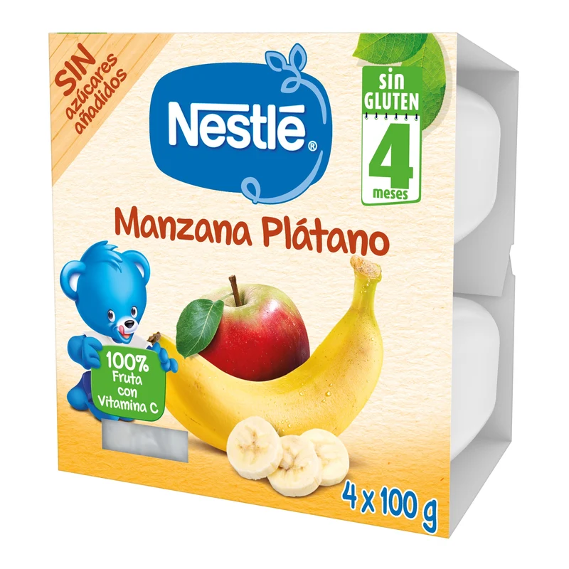 Tarrina manzana y platano Nestle p4x100g/u