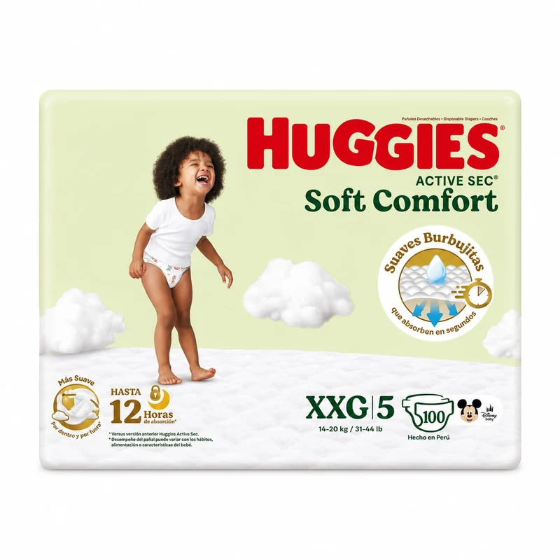 Pañales Huggies Active Sec Soft Comfort Etapa 5 (XXG) – 100 unidades