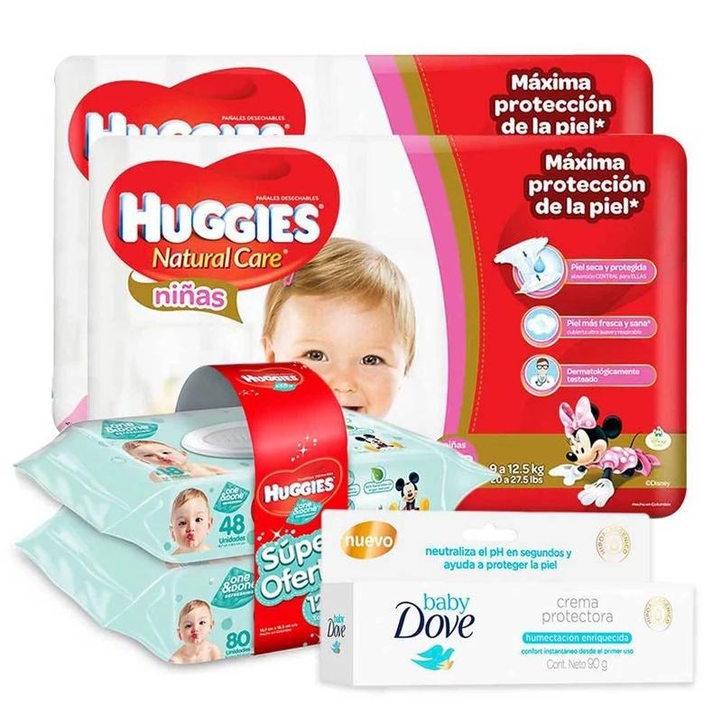 combo dove baby crema protectora humectacion enriquecida 90g etapa 3 76 panales huggies natural care ninas toallitas humedas 128 huggies oneydone unisex