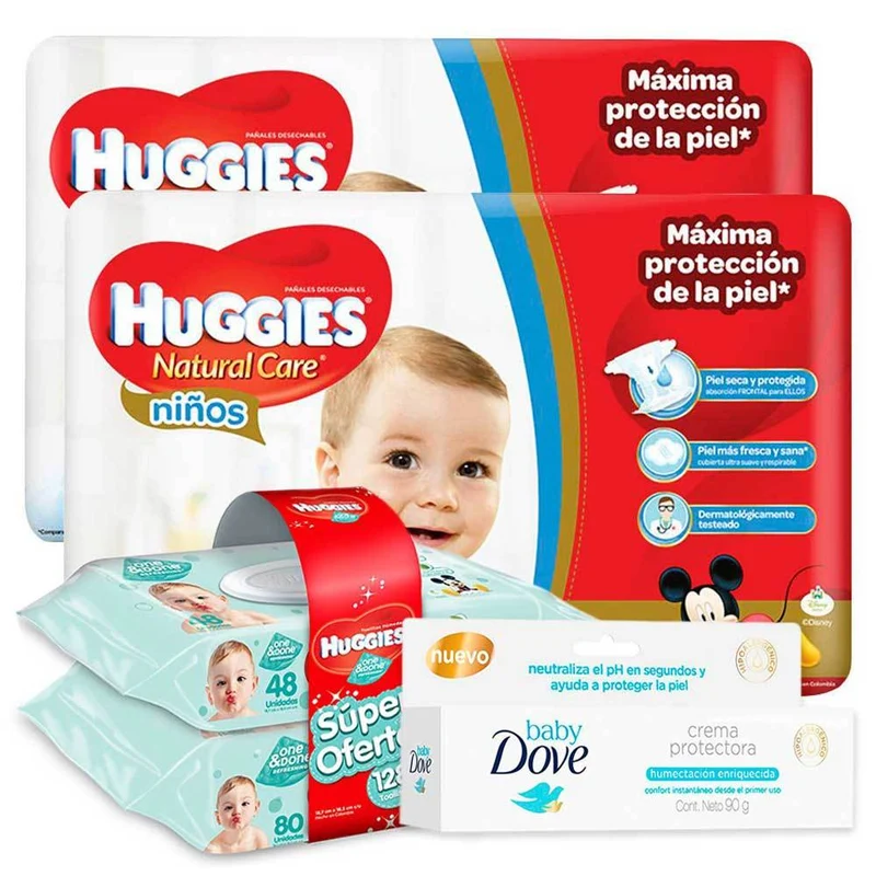 combo dove baby crema protectora humectacion enriquecida 90g etapa 3 76 panales huggies natural care ninos toallitas humedas 128 huggies oneydone unisex