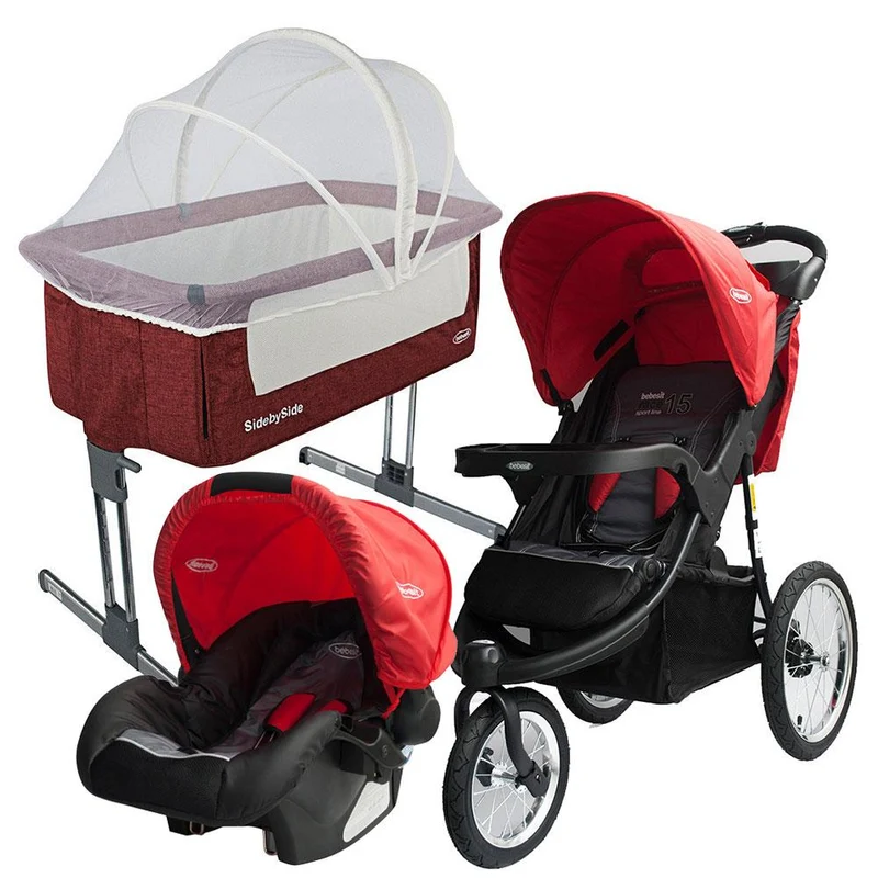 combo travel system jogger kiddo red coche 4 en 1 cuna side by side rojo