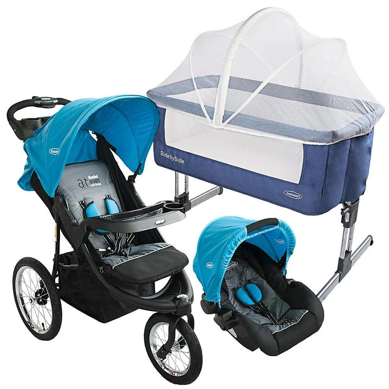 combo travel system jogger kiddo 4 en 1 blue cuna side by side blue