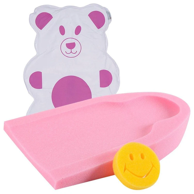 combo cambiador grande oso rosado banera bebe inclinada anti reflujo rosado
