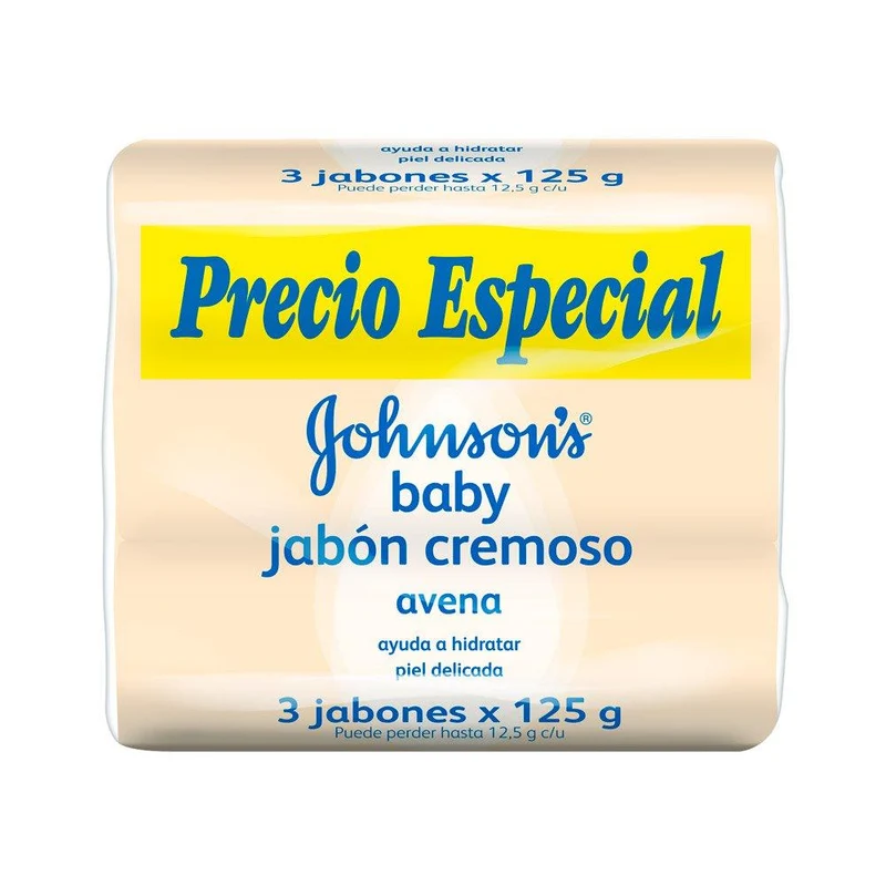johnson s® baby jabon cremoso en barra con avena natural 3 unidades 125 g