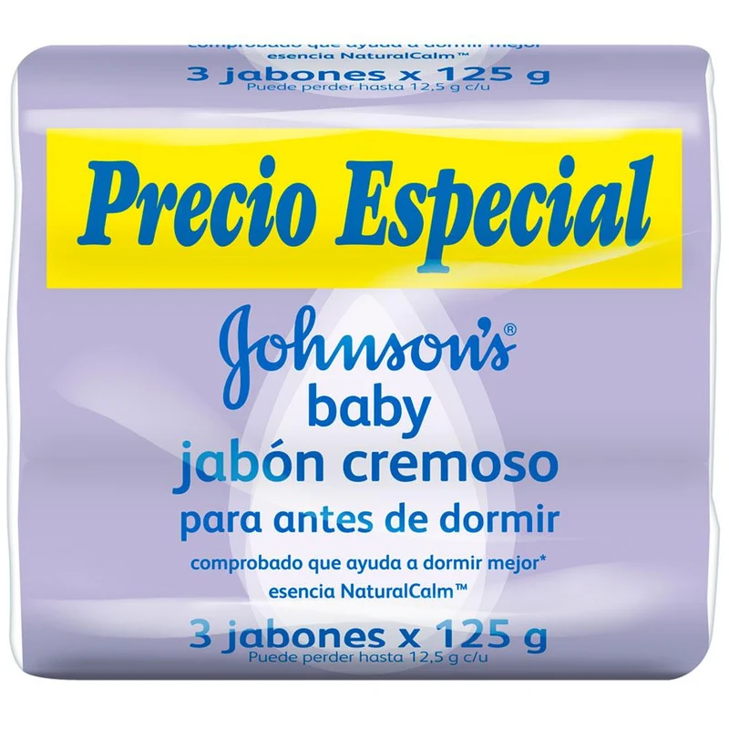 johnson s baby jabon cremoso en barra para antes de dormir 3 unidades 125 g