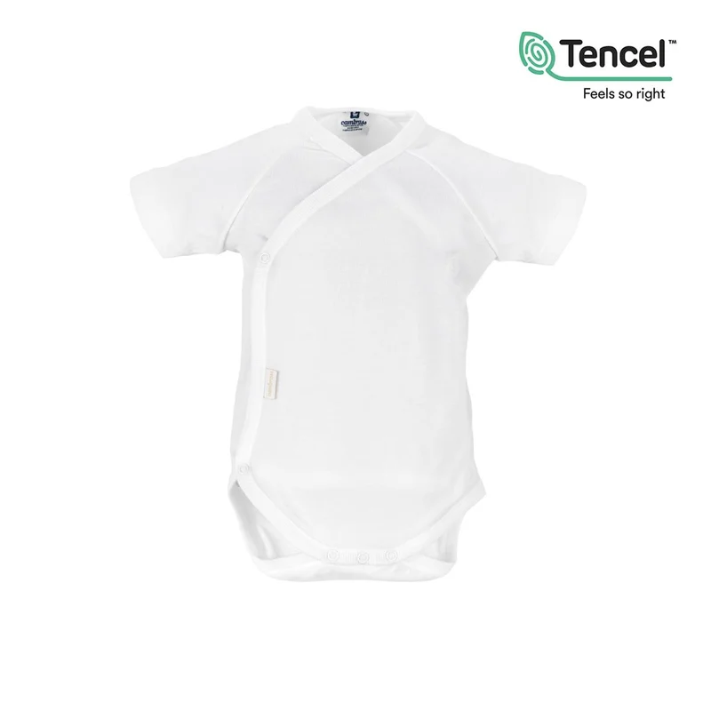 Body de manga corta para recién nacidos en tencel blanco