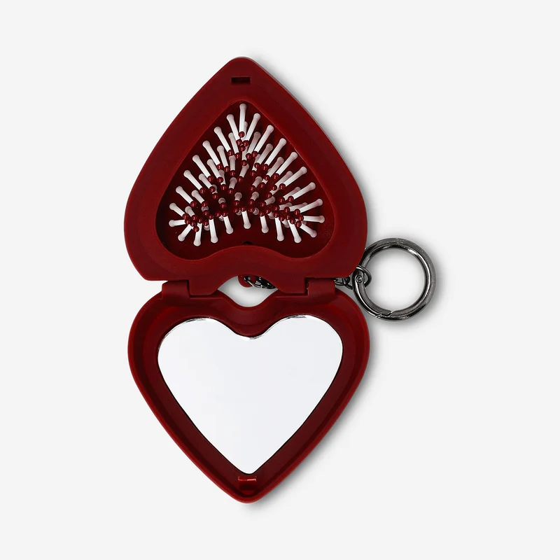Foldable heart hairbrush with mirror