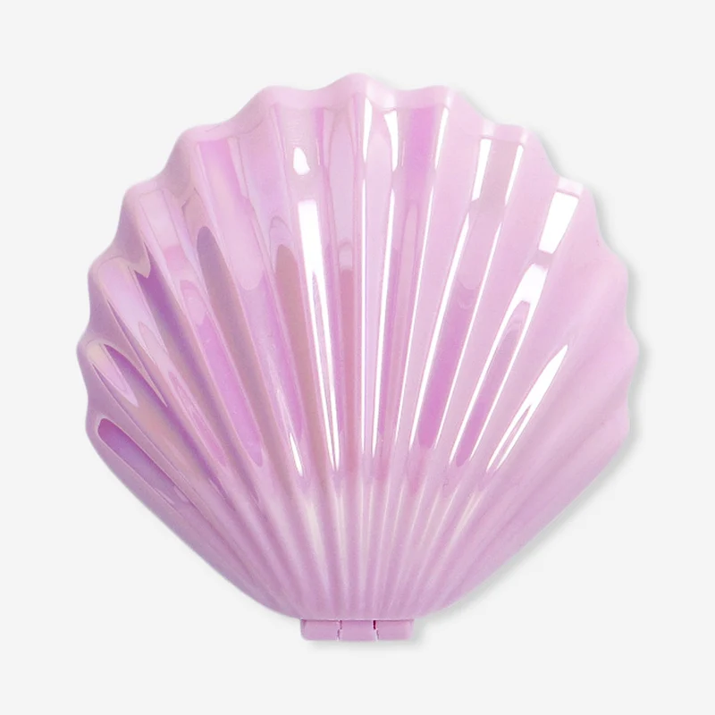 Pink clamshell hairbrush and mirror