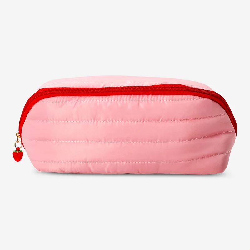 Quilted toiletry bag with strawberry print