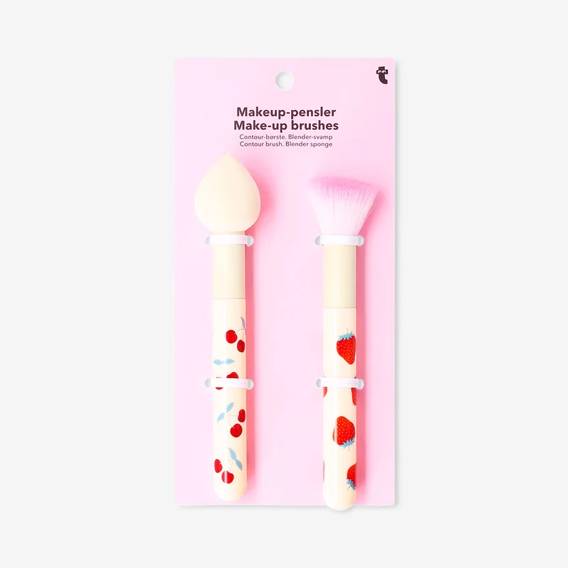 Makeup brushes with berry print - 2 pcs