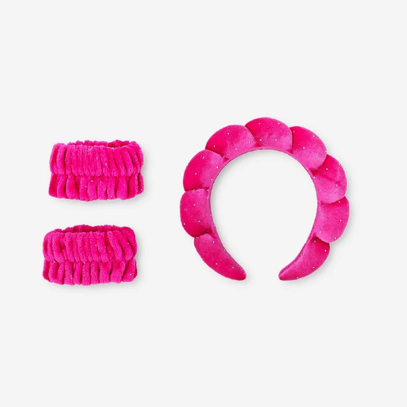 RuPaul's Drag Race x Flying Tiger Copenhagen - Pink hairband for face wash and wristbands - 3 pcs