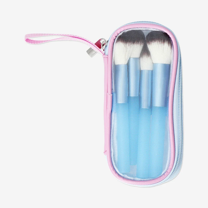 Set of makeup brushed in mesh pouch - 4 pcs