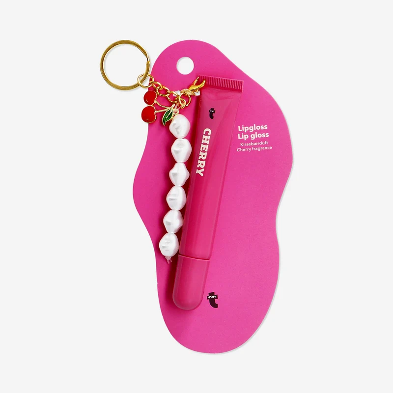 Pink lipgloss with charms - Cherry fragrance