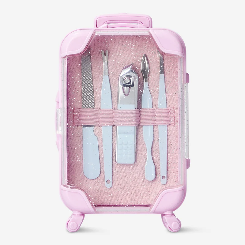 Manicure and pedicure set in pink trolley - 5 pcs