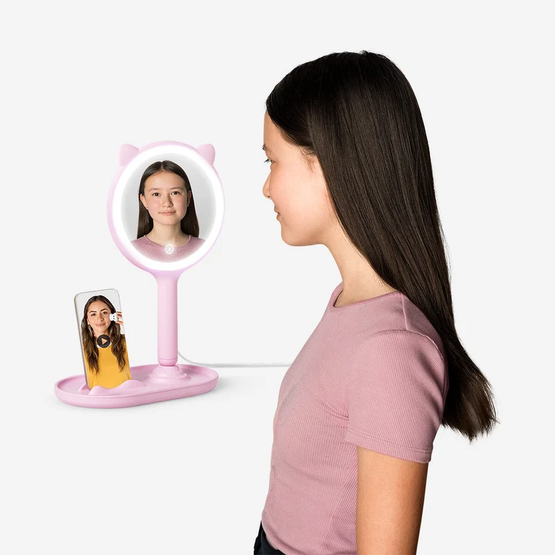 Cat mirror with light and phone stand