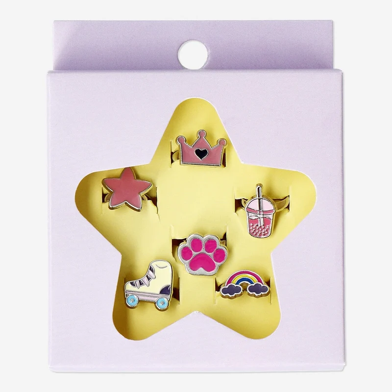 Children's adjustable rings with icons - 6 pcs