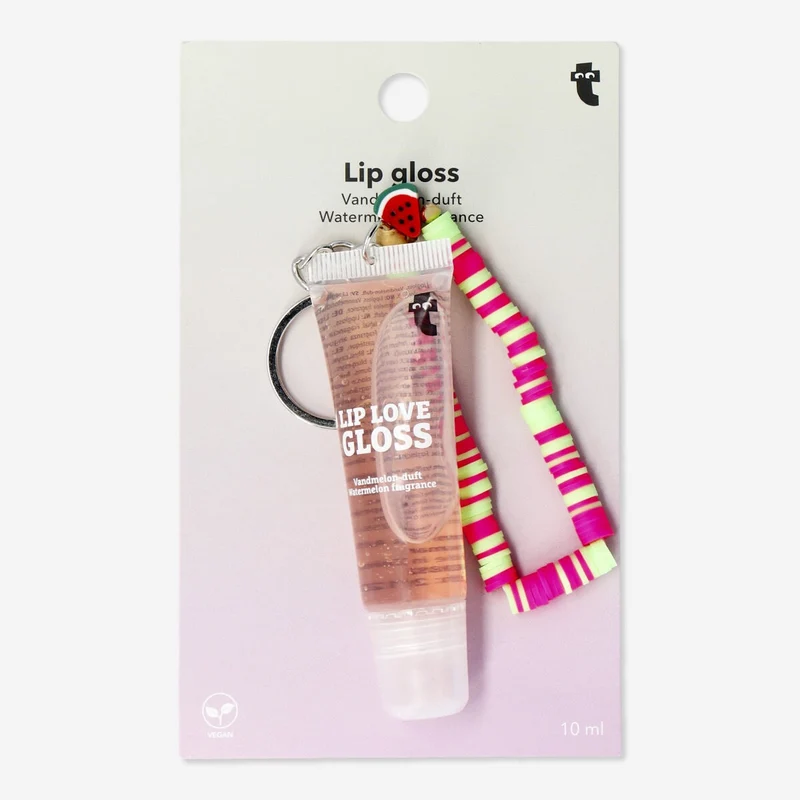 Watermelon-fragranced lip gloss with vibrant wristband