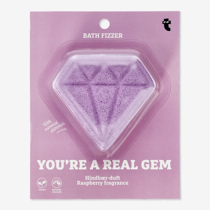 Diamond-shaped pink bath fizzer with raspberry fragrance