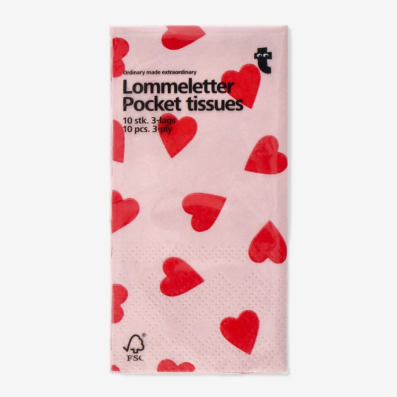 Pocket tissues with heart print - 10 pcs