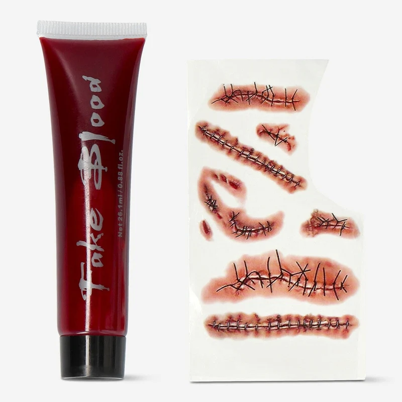 Fake blood for skin with temporary scar tattoos