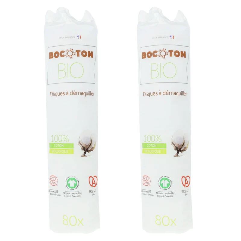 Pack PROMO 2x Discos desmaquillantes algodón Bio Bocoton 80 discos