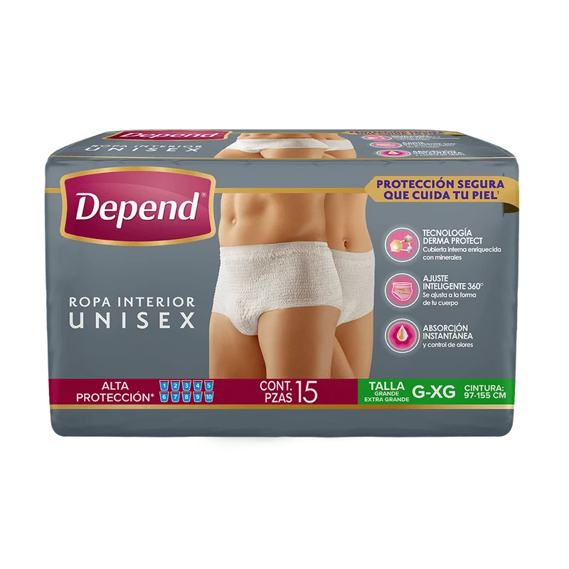 Depend® Ropa Interior Unisex Derma Protect 15s NT Caja de 4 Paquetes