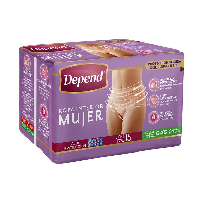 Depend® Ropa Interior Mujer Derma Protect 15s Caja de 4 Paquetes