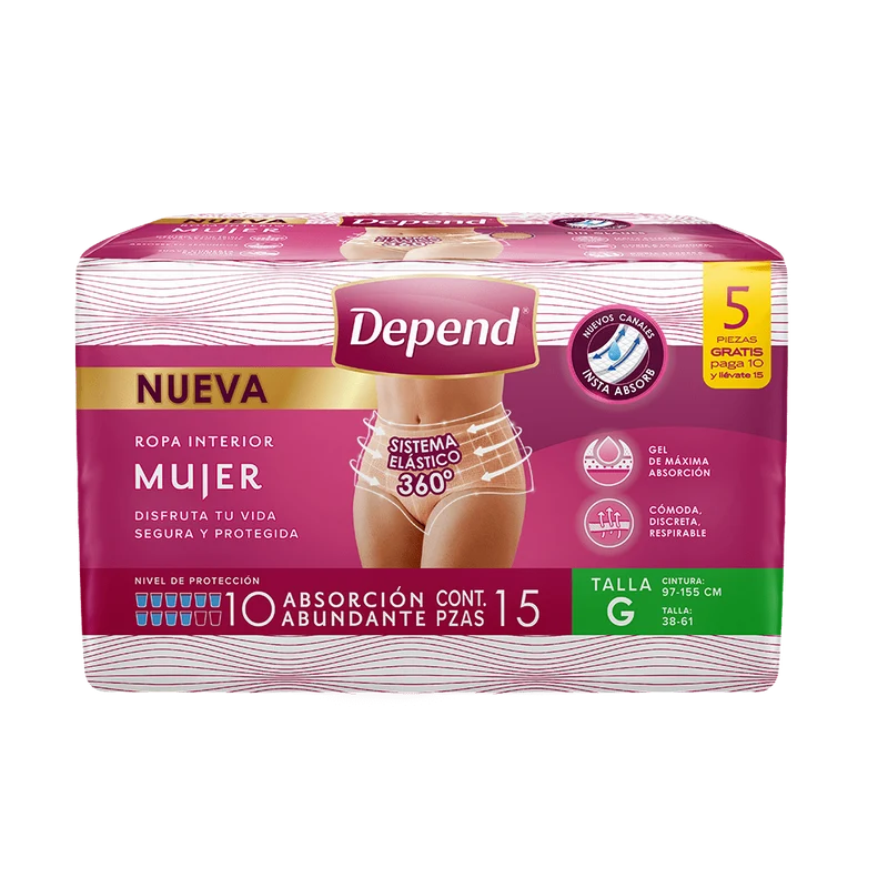 Depend® Ropa Interior Mujer 15s Caja de 8 Paquetes