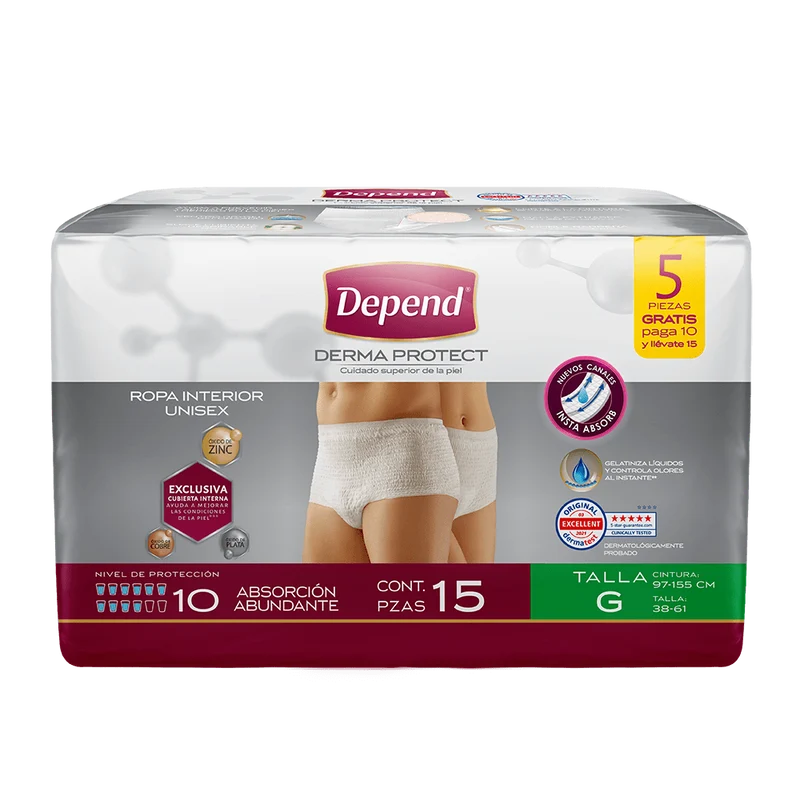 Depend® Ropa Interior Unisex Derma Protect 15s Caja de 8 Paquetes