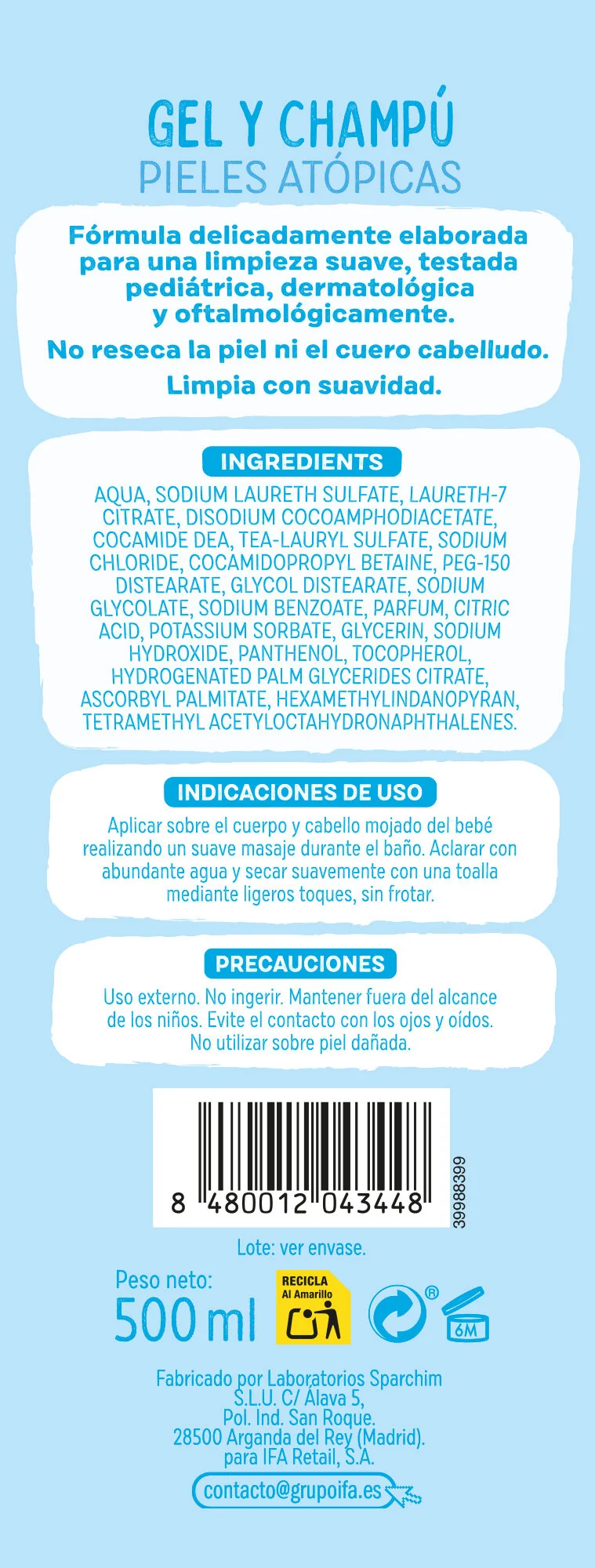 Gel y champu pieles atopicas Baby cuac 500ml