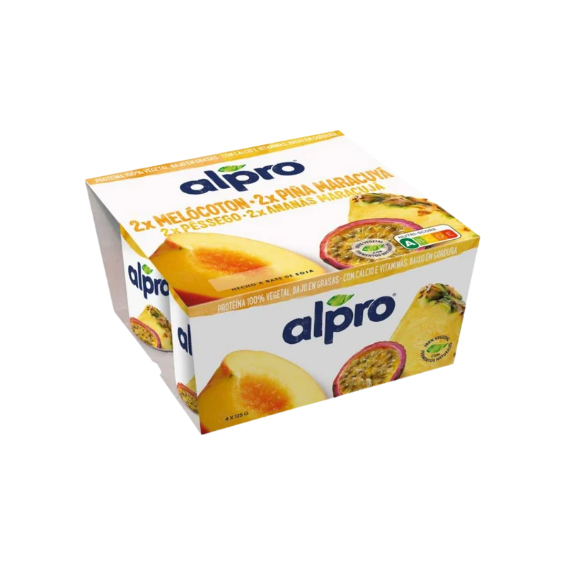 Yogur 2xMelocotón y 2xPiña y Fruta de la Pasión Alpro