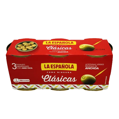 Pack de 3 Aceitunas Verdes Rellenas de Anchoa La Española 120g