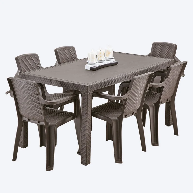 Combo Rimax Eterna Wengue 6 Sillas con Brazos + Mesa Familiar / Rimax