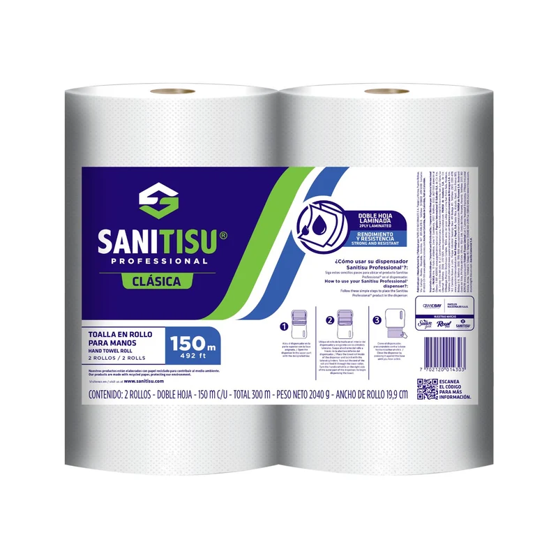 Toalla de Manos x 2 Rollos Blanco / Sanitisu Professional