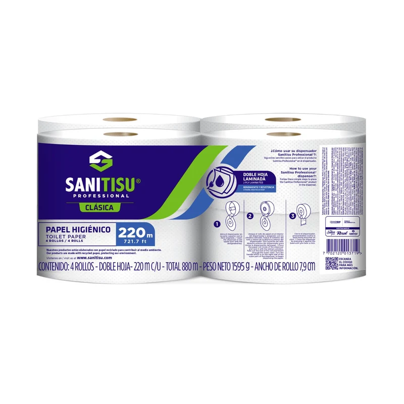 Papel Higiénico x 4 Rollos Blanco / Sanitisu Professional