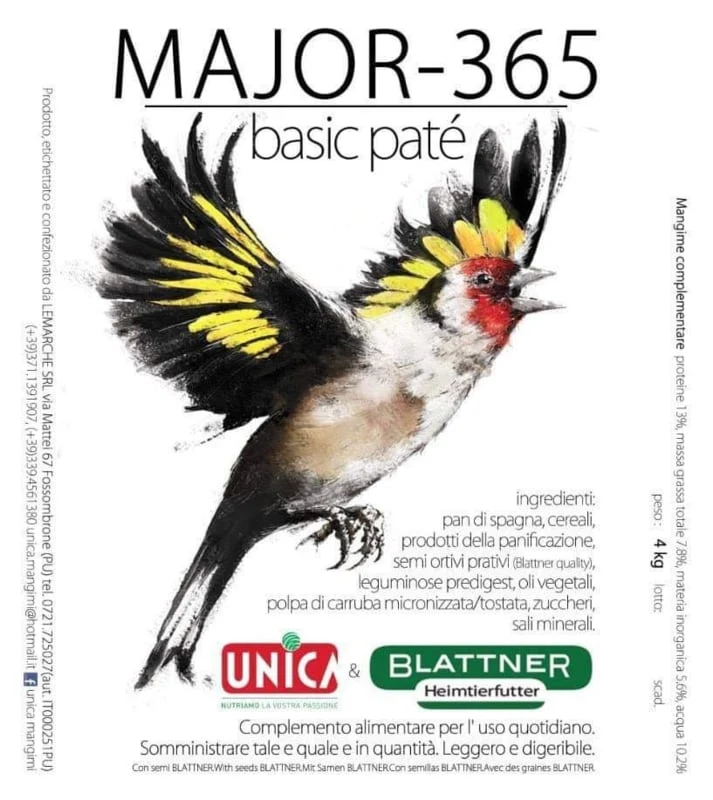 Major 365 (Paté básico) 5 kg - Unica & Blattner - Alimento completo para huevos de jilguero