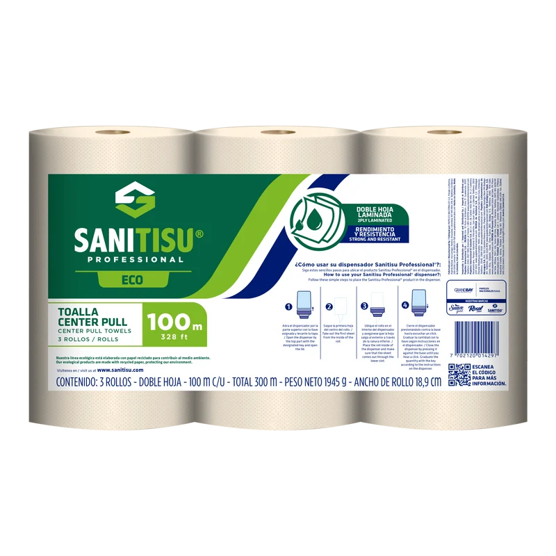 Toalla de Manos x 3 Rollos Natural / Sanitisu Professional