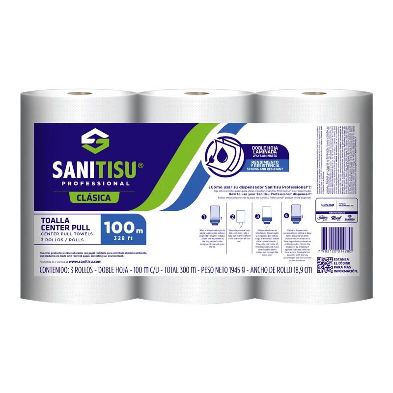 Toalla de Manos x 3 Rollos Blanco / Sanitisu Professional