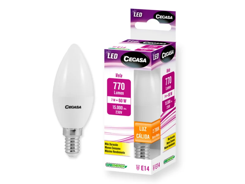 LAMPARA LED VELA 7W E14 770LM LUZ CALIDA CEGASA 1U