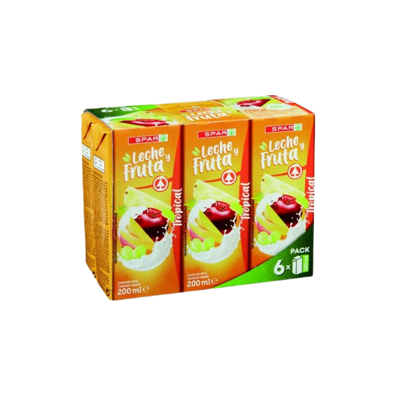 Zumo y Leche con Frutas Tropicales SPAR Pack de 6 Briks de 200ml