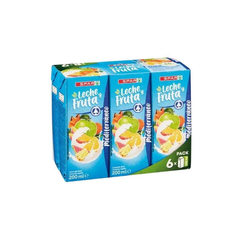 Zumo y Leche con Frutas del Mediterráneo SPAR Pack de 6 Briks de 200ml