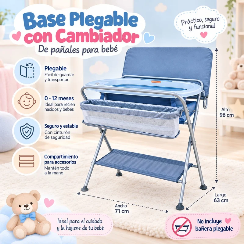 Base para bañera plegable con cambiador