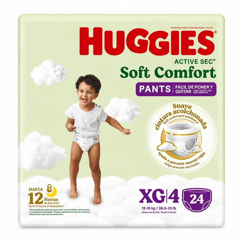 Pañales Huggies Active Sec Soft Comfort Pants Etapa 4/XG 24 unds
