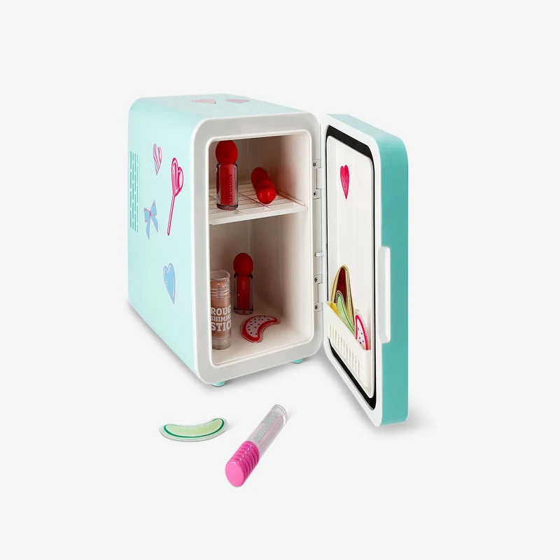 Cosmetics fridge with mirror, light and stickers - 25x25 cm