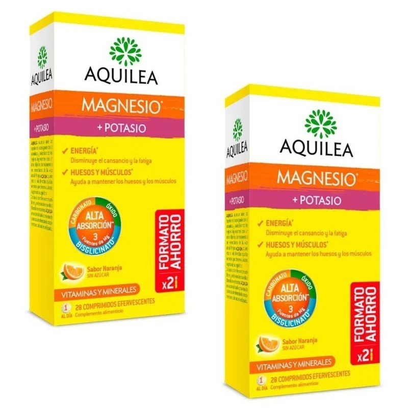 AQUILEA Magnesio + Potasio Sabor Naranja Duplo 2x28 Comprimidos Efervescentes